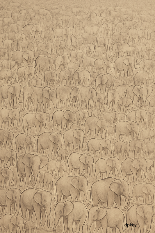 Large Herd of Thundering Elephants Digital Download Abstract Print Oil Painting Wall Art Farmhouse Mid Century Modern Decor Framed