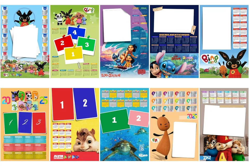 MASCHERE CALENDARIO 144 PZ ANNO 2025 misure 30x45 cm PSD 150ppi HD - CON PDF