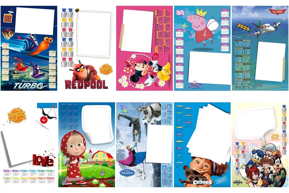 MASCHERE CALENDARIO 144 PZ ANNO 2025 misure 30x45 cm PSD 150ppi HD - CON PDF