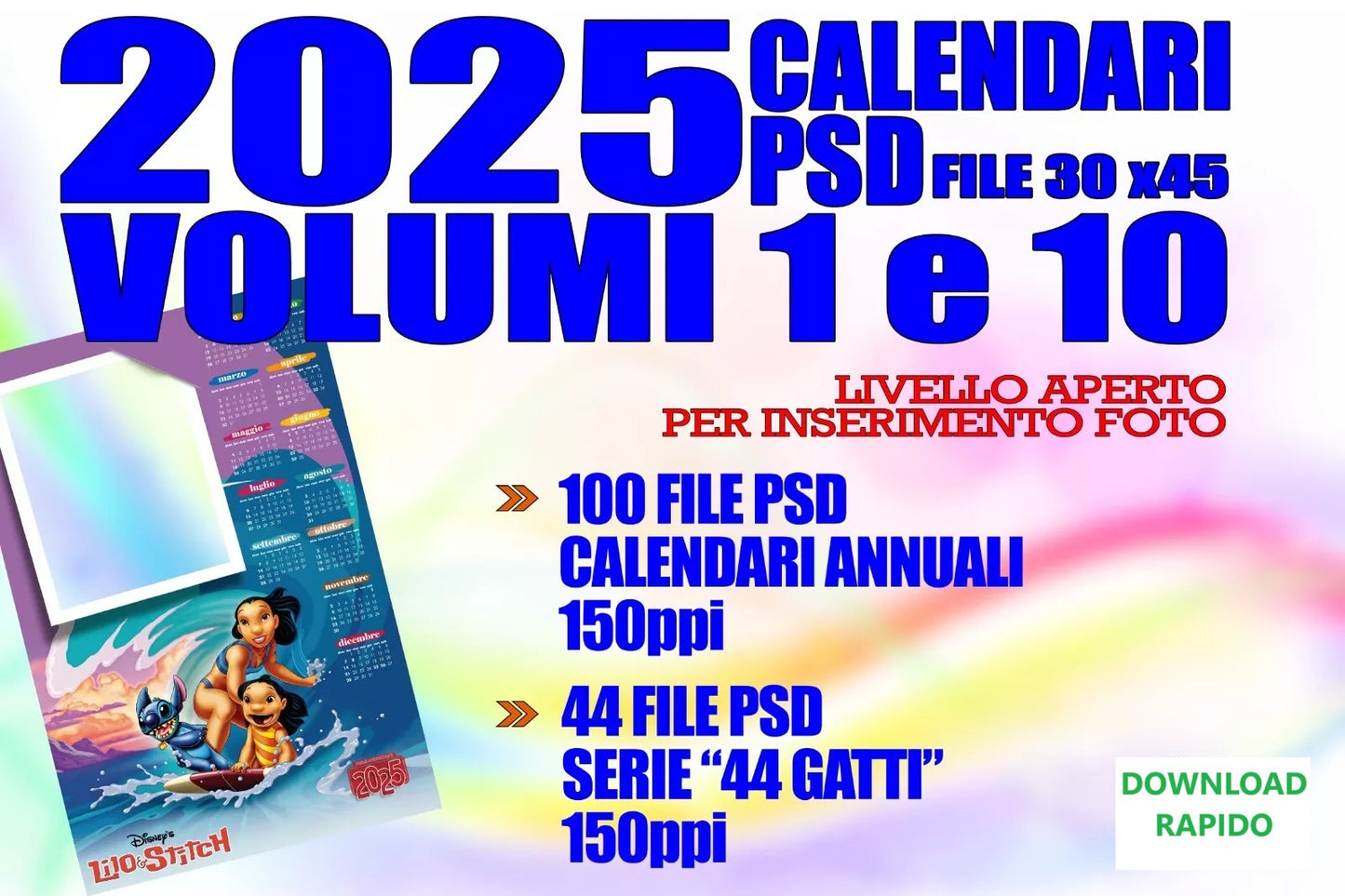 MASCHERE CALENDARIO 144 PZ ANNO 2025 misure 30x45 cm PSD 150ppi HD - CON PDF