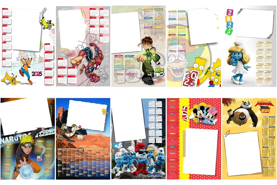 MASCHERE CALENDARIO 144 PZ ANNO 2025 misure 30x45 cm PSD 150ppi HD - CON PDF