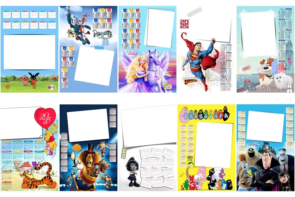 MASCHERE CALENDARIO 144 PZ ANNO 2025 misure 30x45 cm PSD 150ppi HD - CON PDF