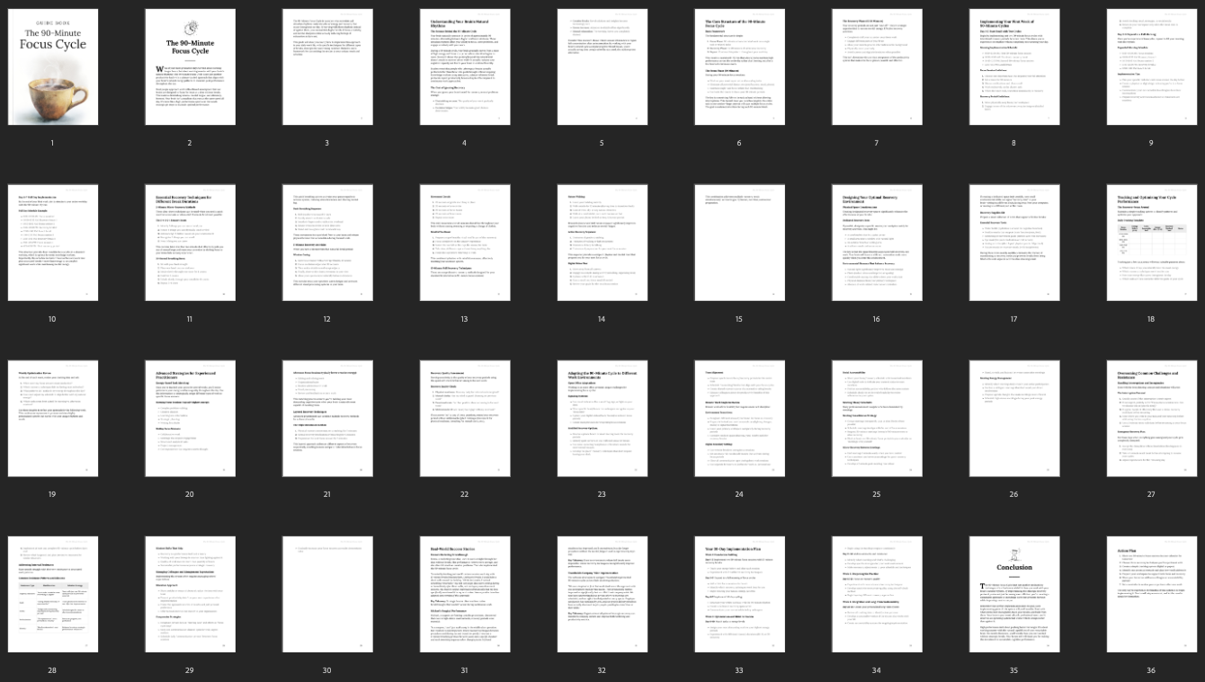 The 90‑Minute Focus Cycle – page thumbnails overview
