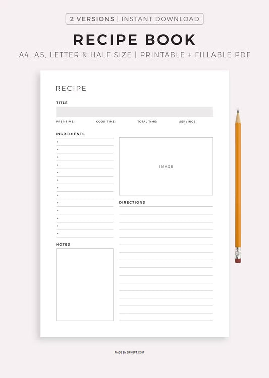 Printable Recipe Book Template | Kitchen Journal | Recipe Card | Recipe Planner | A4/A5/Letter | Instant Download