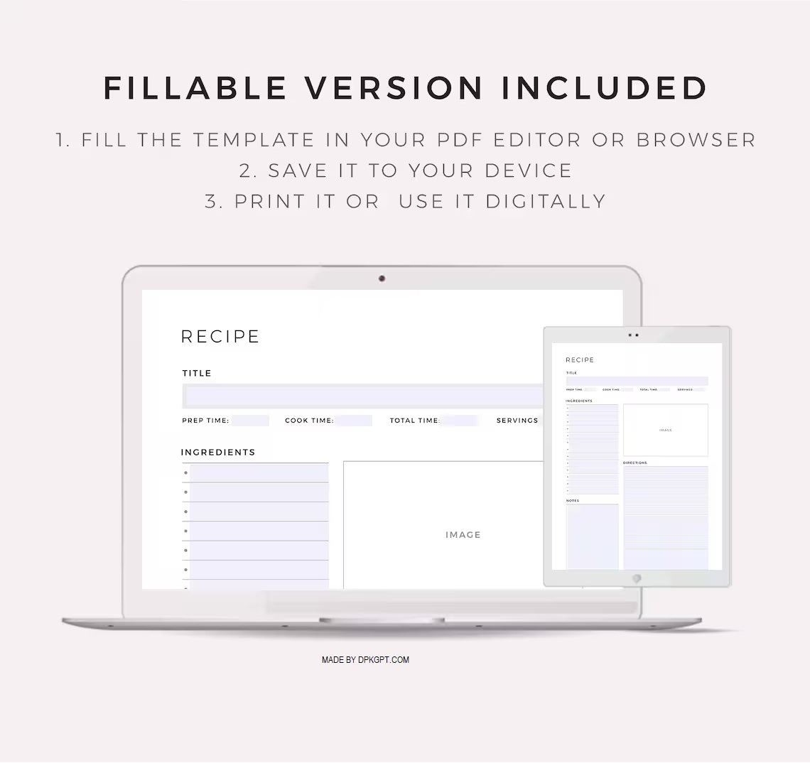 Printable Recipe Book Template | Kitchen Journal | Recipe Card | Recipe Planner | A4/A5/Letter | Instant Download