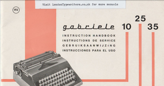 Adler Gabriele 10 25 35 Typewriter Owner's Manual - User's Guide - Complete User's Guide