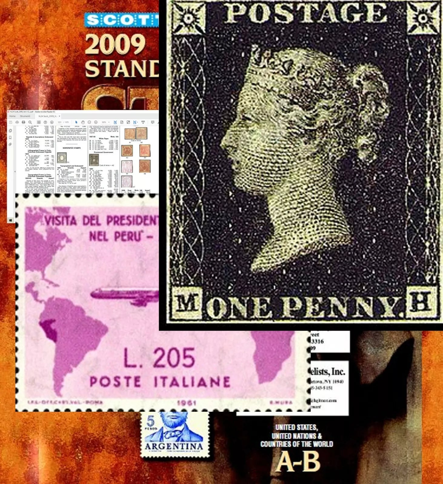 Copertina Scott Standard Postage Stamp Catalogue 2009 in versione PDF: 6 volumi da A a Z con esempi di francobolli a colori.