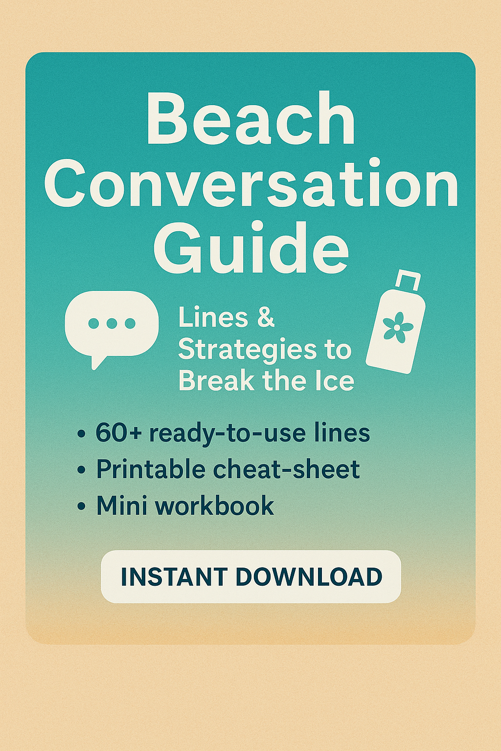 Front cover of the “Beach Pick-up Guide” PDF featuring a sunny shoreline, playful type and the subtitle “Ice-Breaker Quotes & Strategies”.