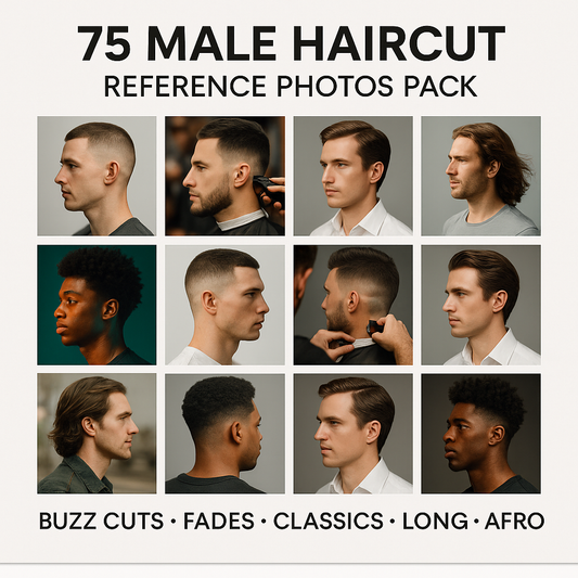 75 Male Haircut Reference Photos – Buzz Cuts, Fades, Classics, Long & Afro | Digital Download