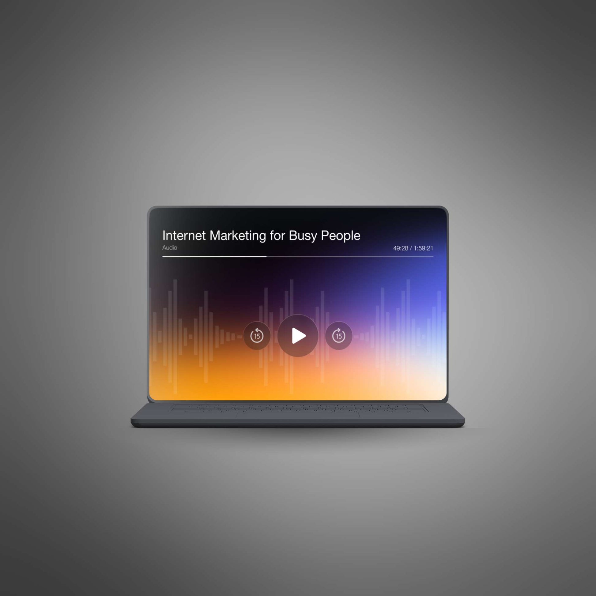 Digital audio course cover featuring a laptop, money icons, and a clock, symbolizing quick online profit strategies.