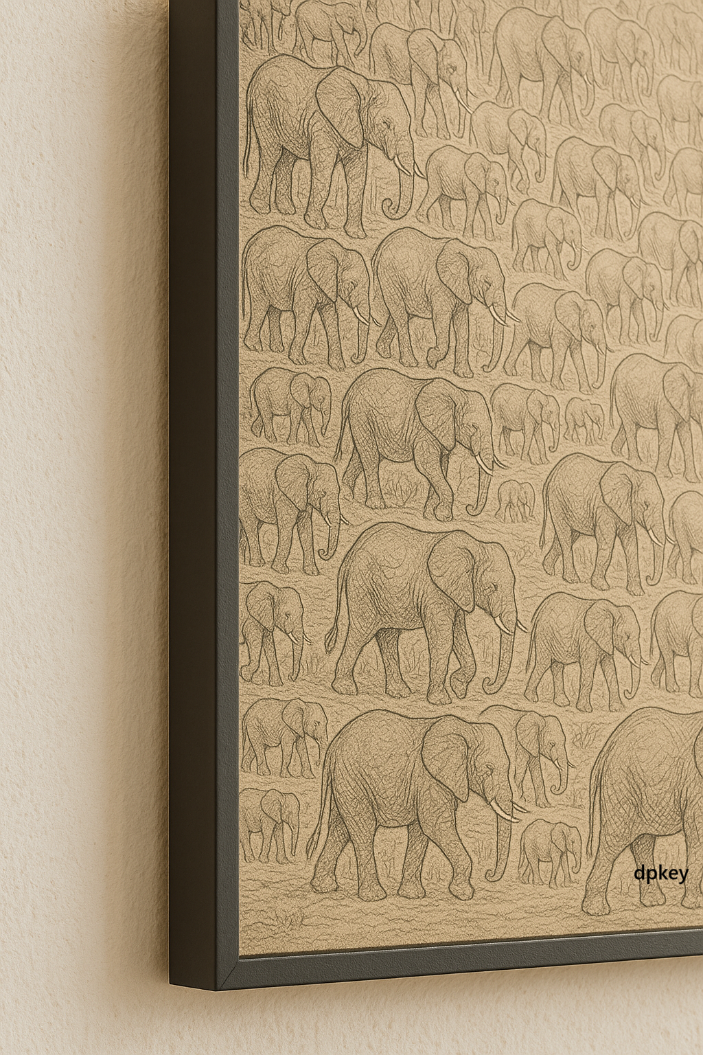 Large Herd of Thundering Elephants Digital Download Abstract Print Oil Painting Wall Art Farmhouse Mid Century Modern Decor Framed