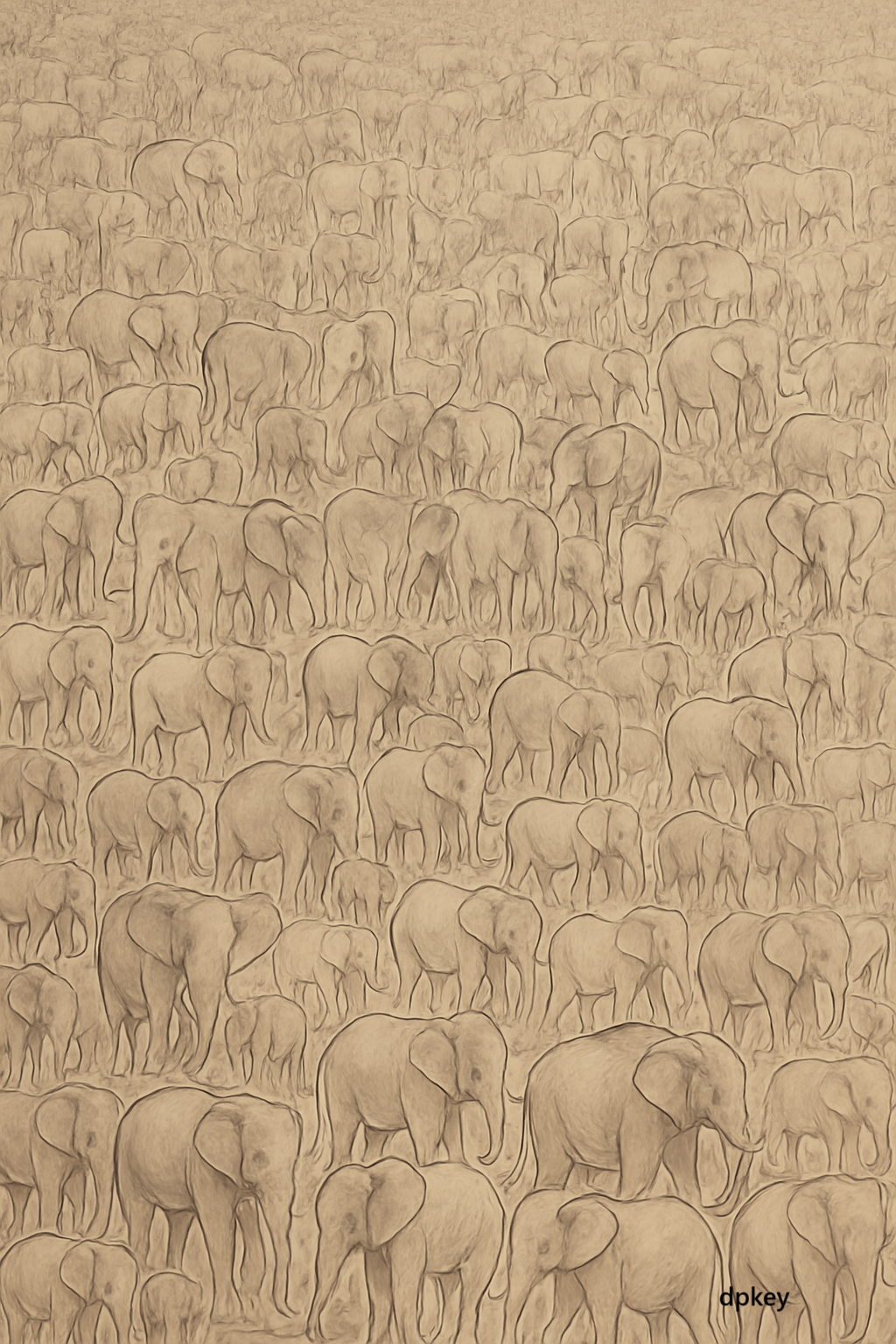 Large Herd of Thundering Elephants Digital Download Abstract Print Oil Painting Wall Art Farmhouse Mid Century Modern Decor Framed