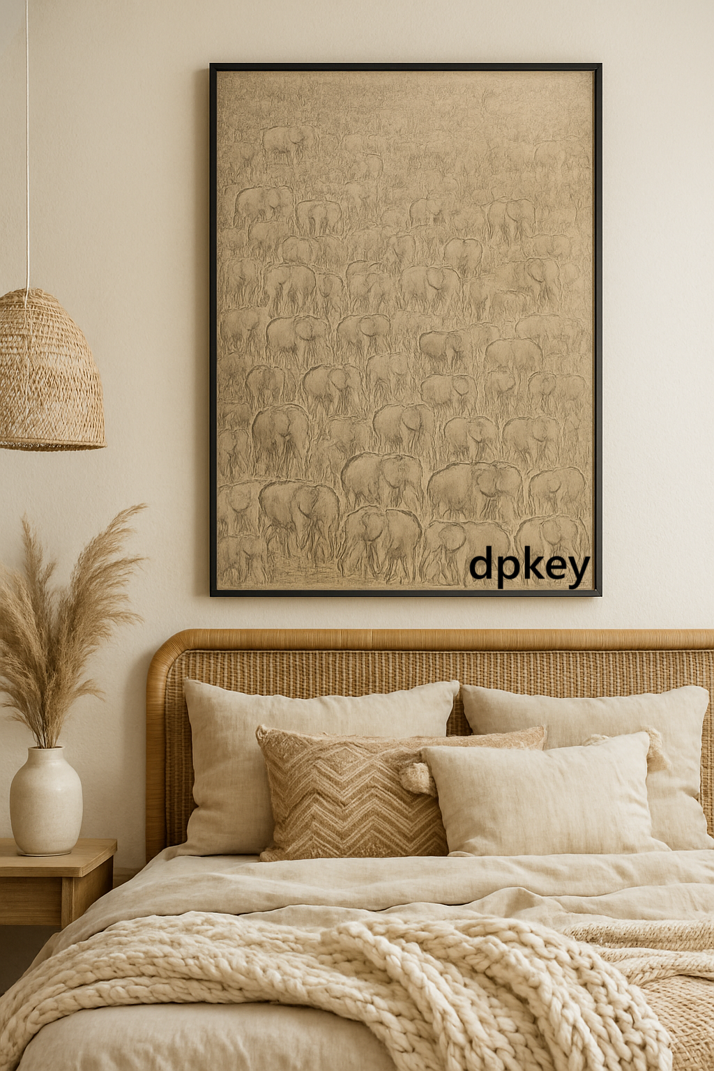 Large Herd of Thundering Elephants Digital Download Abstract Print Oil Painting Wall Art Farmhouse Mid Century Modern Decor Framed