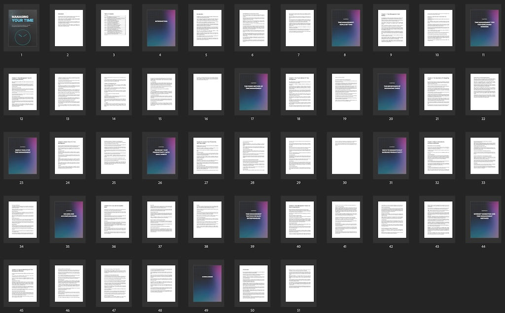 eBook cover showing a sleek clock overlayed with a productivity graph and task list icons, representing time management and personal growth.