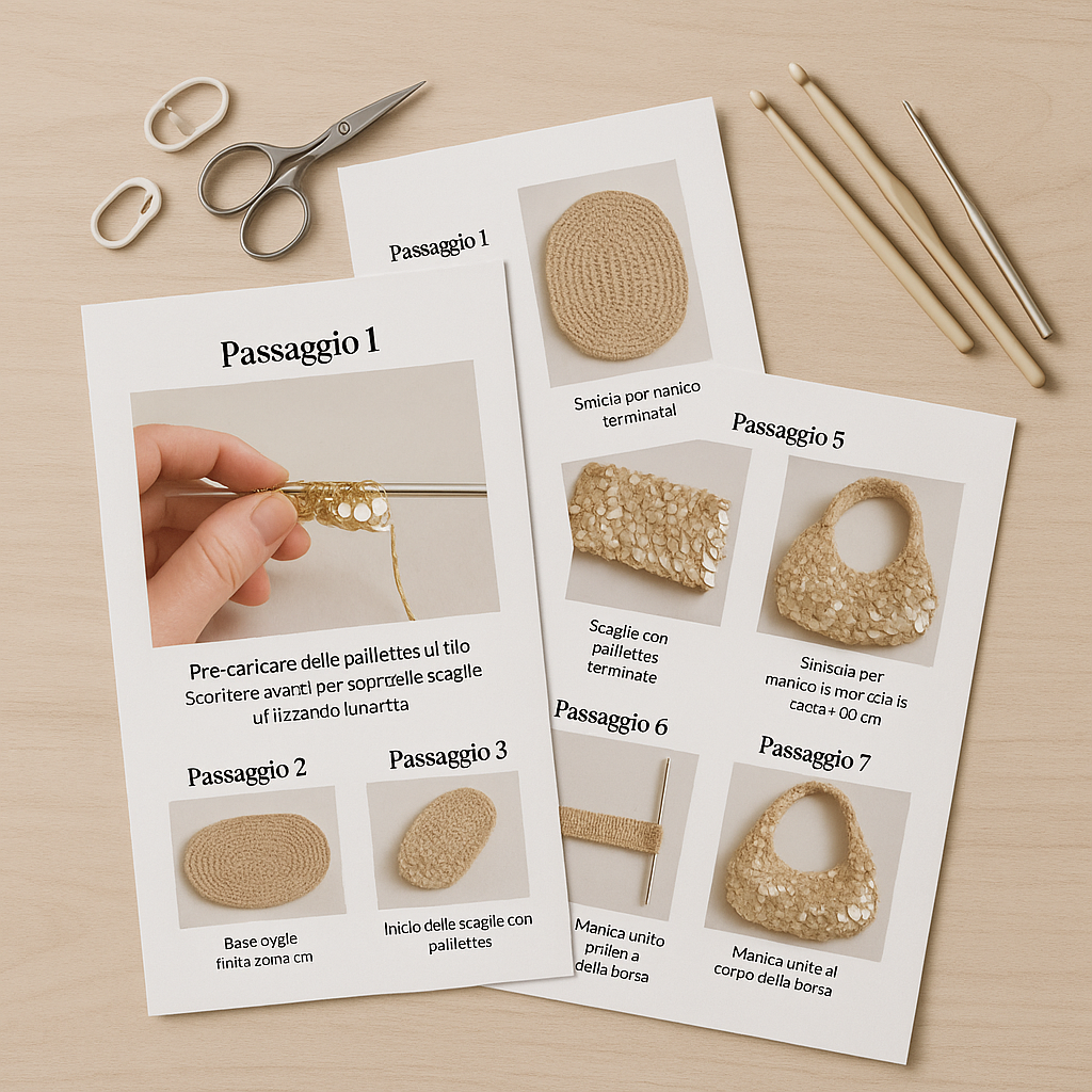Manuale PDF: Sacca Hobo con Paillettes Yuri (ITA) – Guida passo-passo con foto