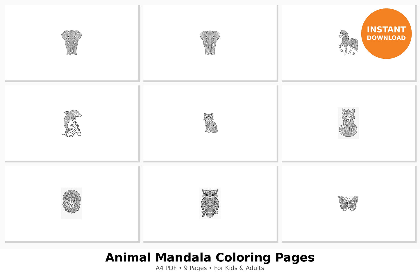 Best Seller 10 Animal Mandala Coloring Pages Adult and Kid Coloring Pages Printable Digital Instant Download PDF Best Selling Item Popular