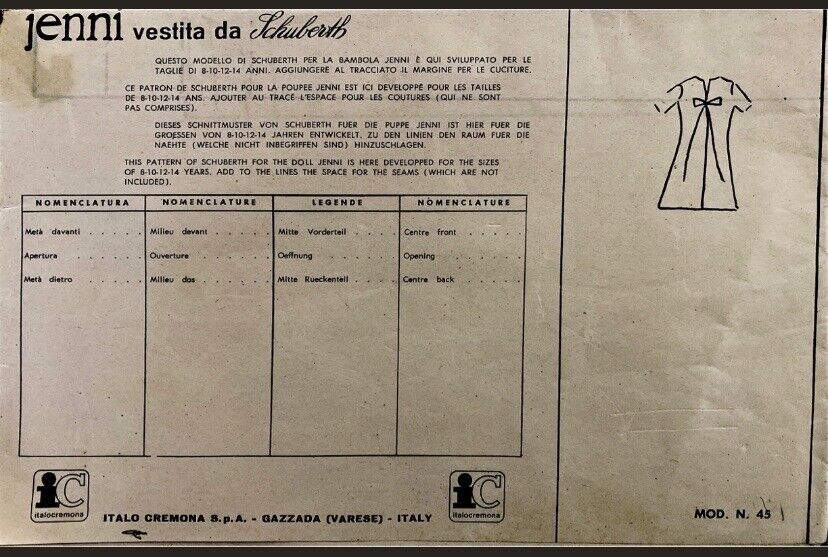Jenni Vestita da Schuberth - Modello di Stampo per Vestito Bambola (PDF)