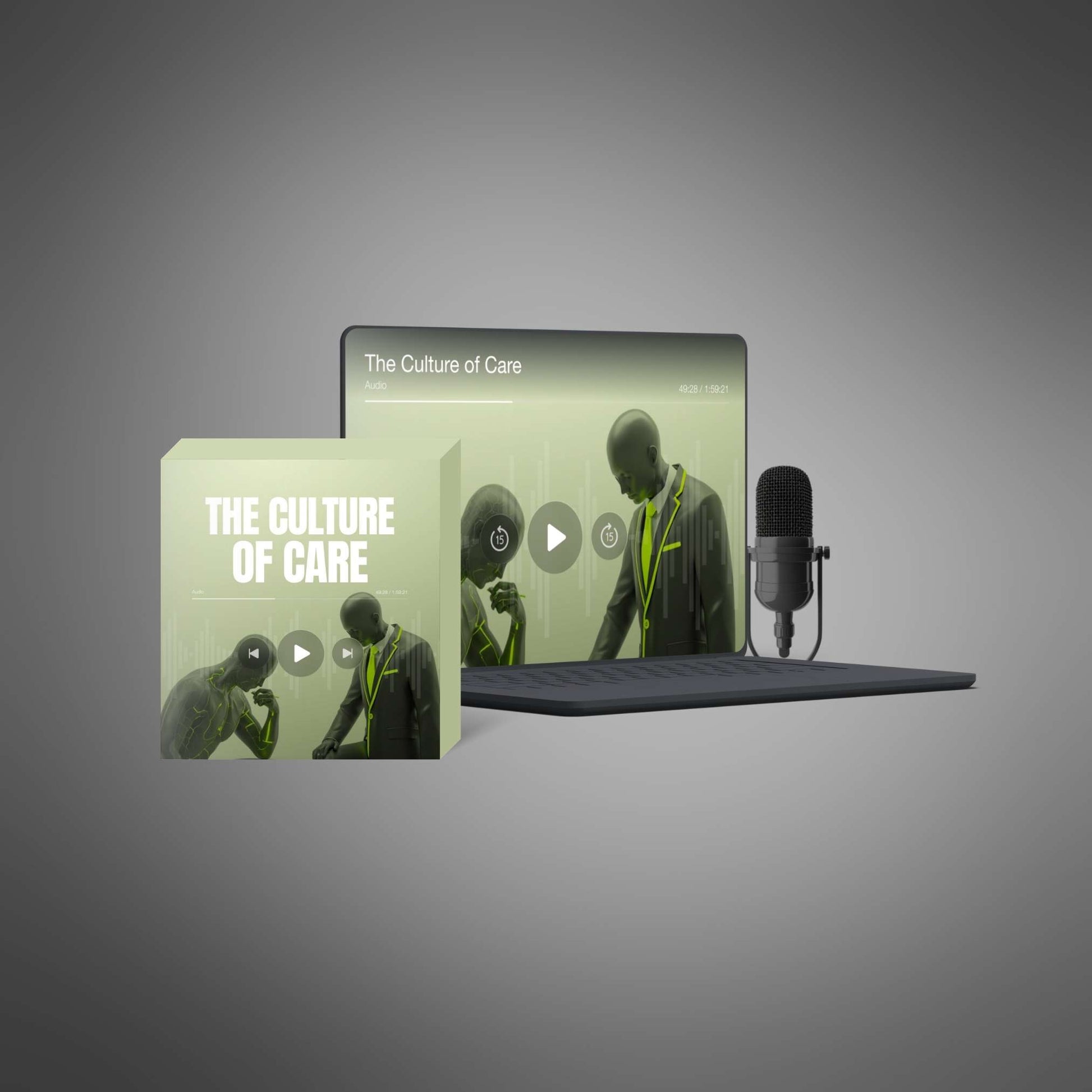 Podcast series artwork + laptop + mic