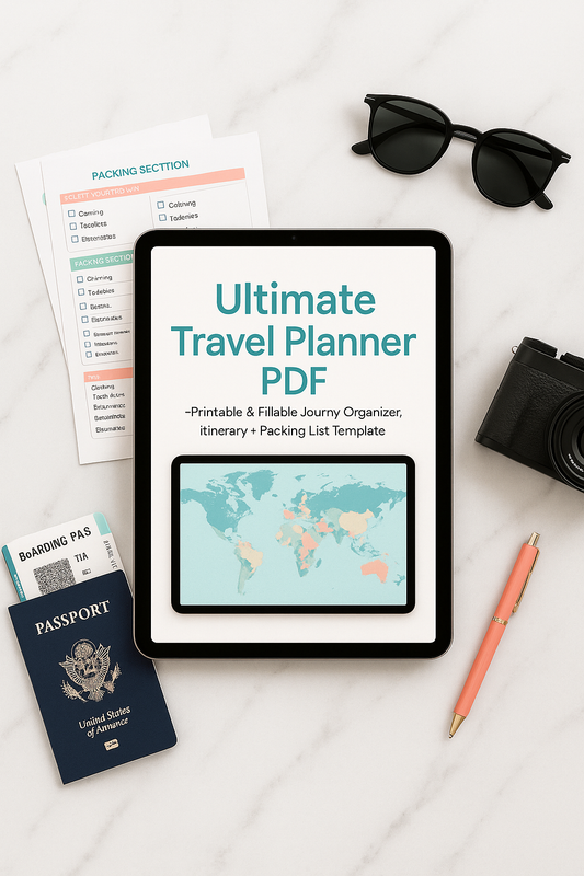 Ultimate Travel Planner PDF – Printable & Fillable Journey Organizer, Itinerary + Packing List Template
