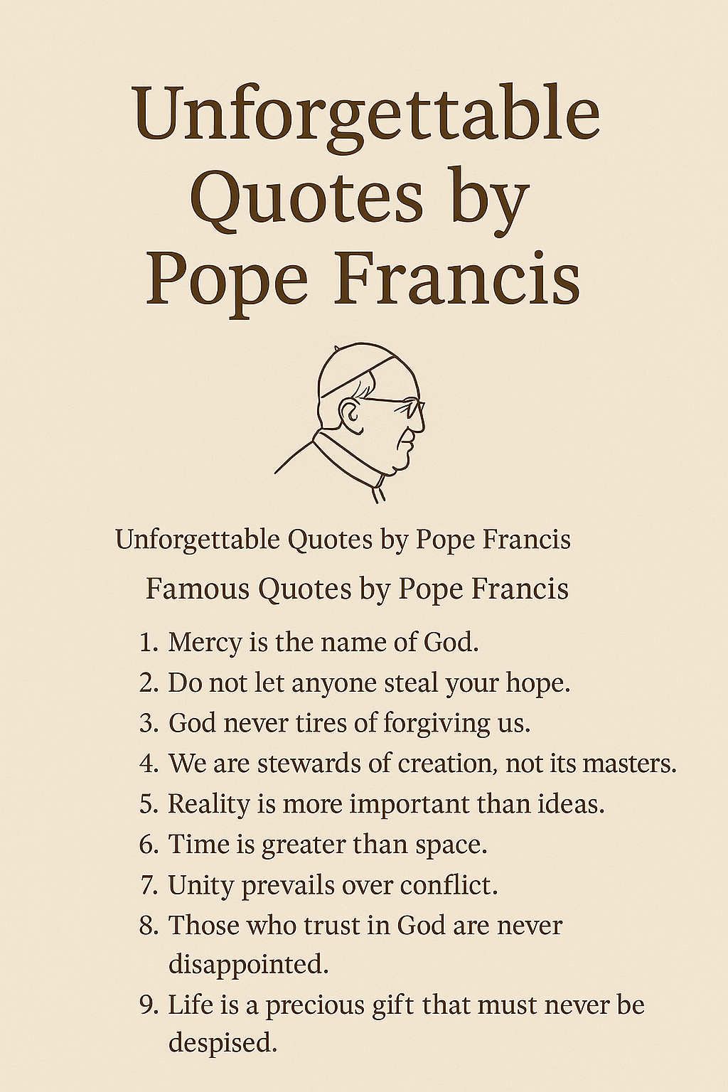 Unforgettable Quotes by Pope Francis - Inspirational PDF - Printable Words of Peace and Hope