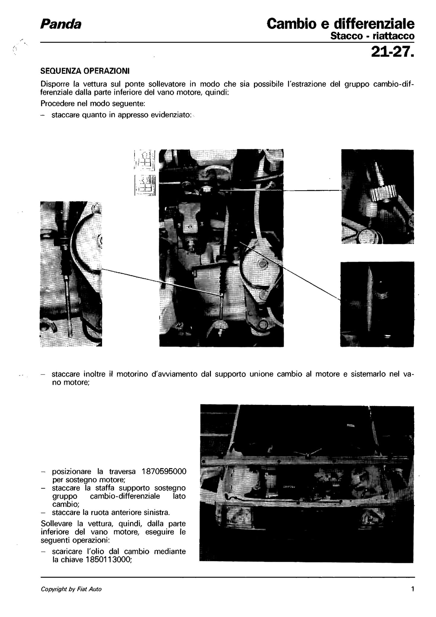 Fiat Panda Manuale Officina Cambio e Differenziale 21-27: Stacco e Riattacco, Smontaggio al Banco (PDF)