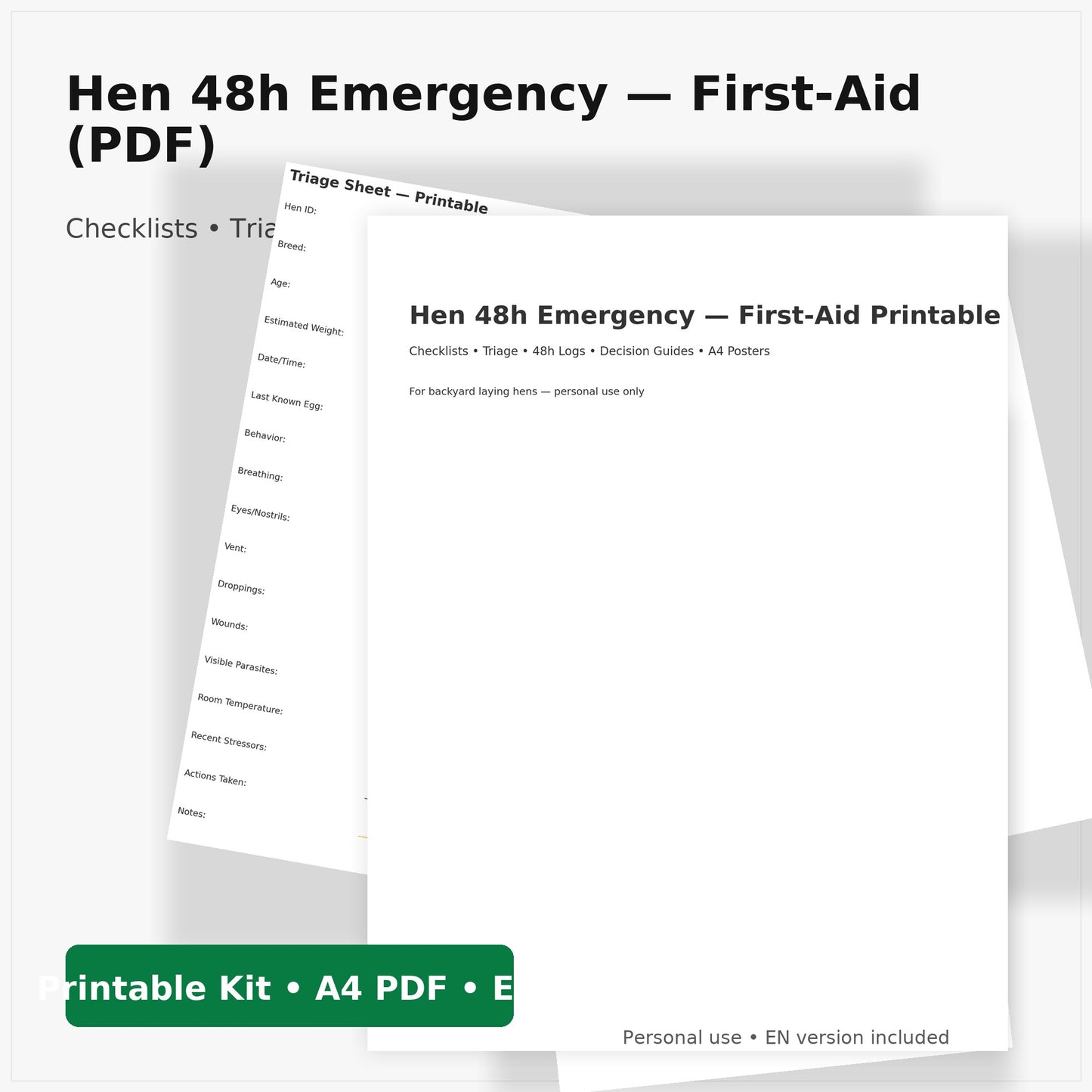 Hen 48h Emergency — First‑Aid Printable (PDF)