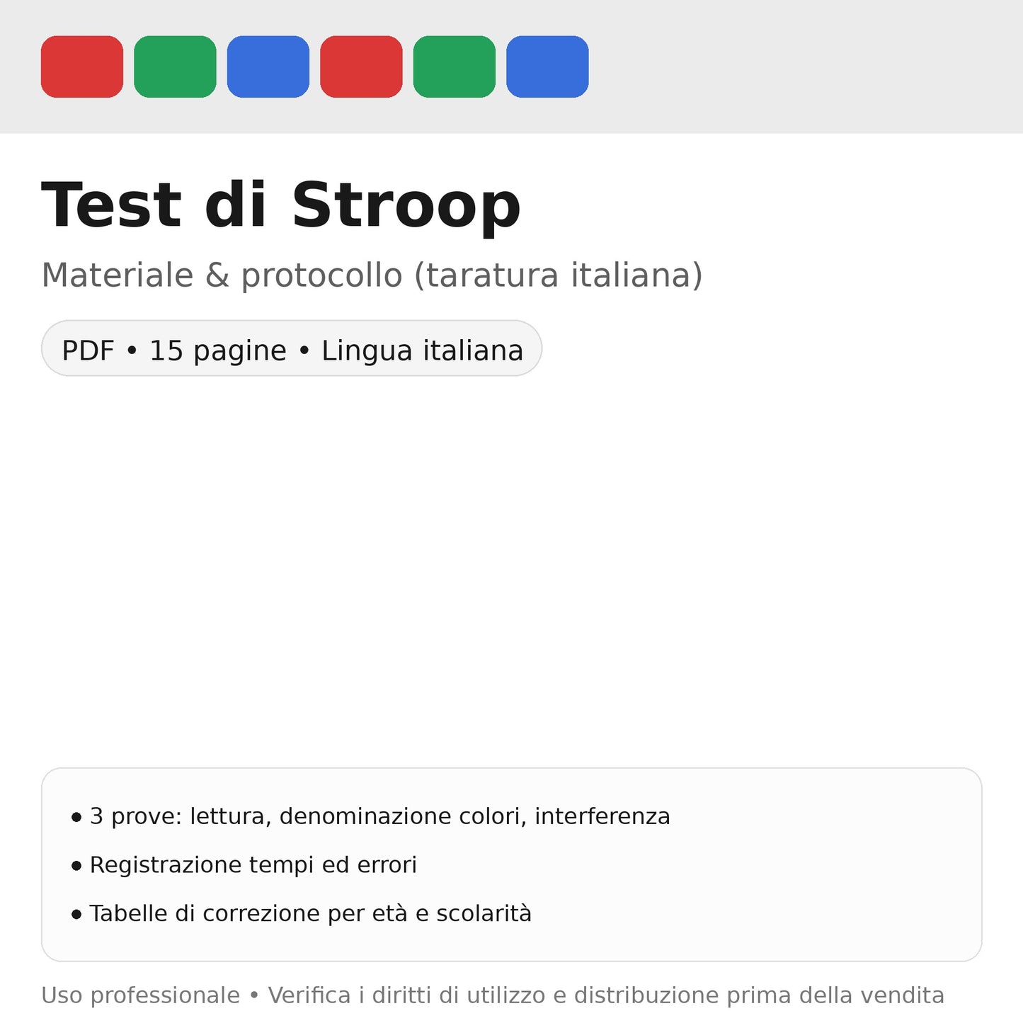 Stroop Test (Italian norms) – Materials & Administration Protocol (PDF)
