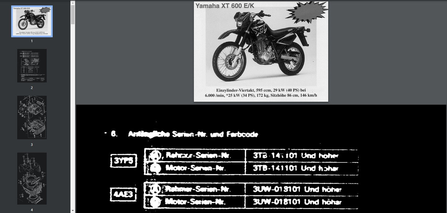 Manuale Ufficiale Yamaha XT 600 E / K - Uso e Manutenzione Originale download pdf
