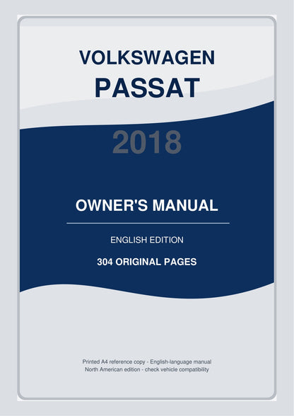 Copertina grafica Volkswagen Passat 2018 owner manual inglese 304 pagine