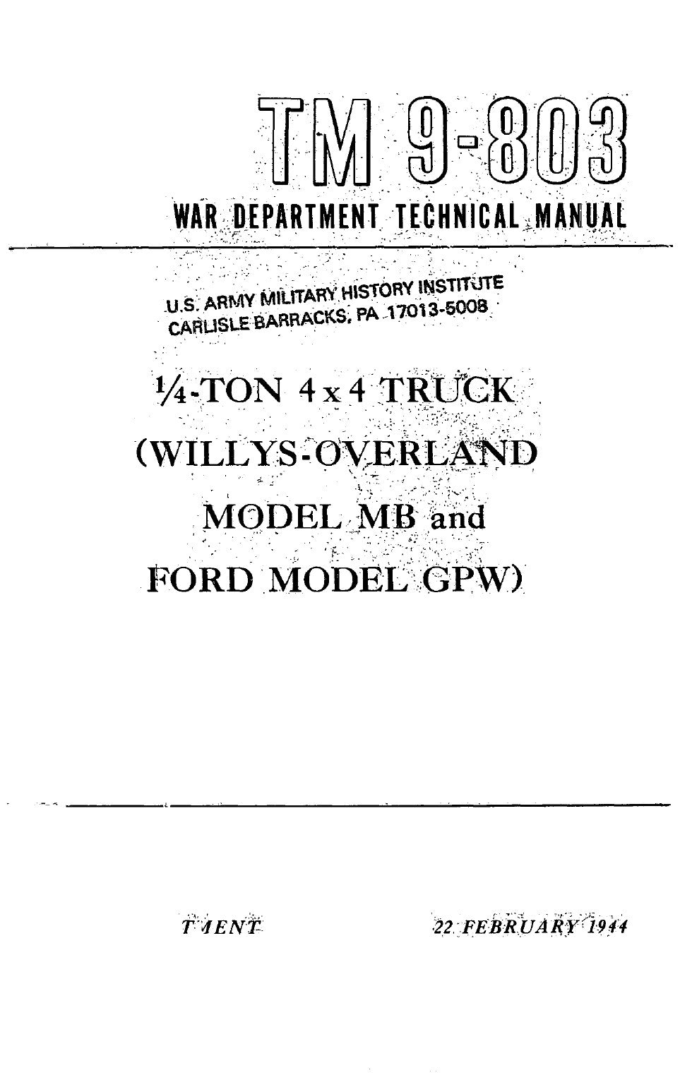 TM 9-803 Jeep Willys MB e Ford GPW - Manuale PDF 1944