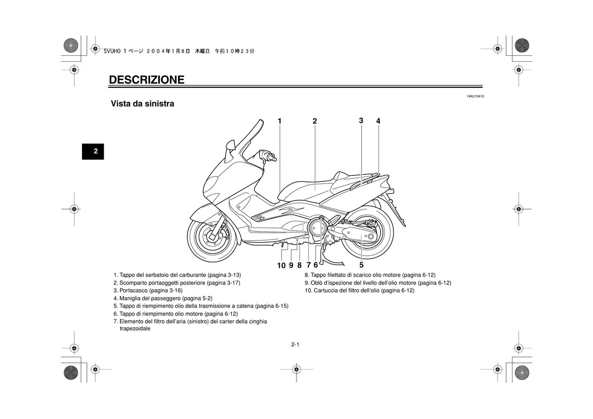 Yamaha TMAX XP500 2004 Manuale Uso e Manutenzione Italiano PDF – 92 Pagine