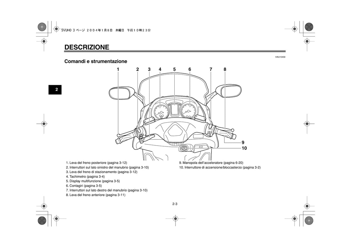 Yamaha TMAX XP500 2004 Manuale Uso e Manutenzione Italiano PDF – 92 Pagine