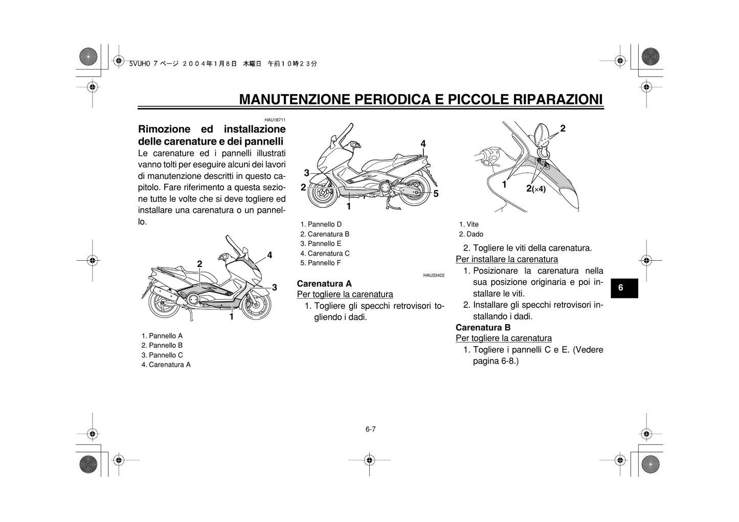 Yamaha TMAX XP500 2004 Manuale Uso e Manutenzione Italiano PDF – 92 Pagine