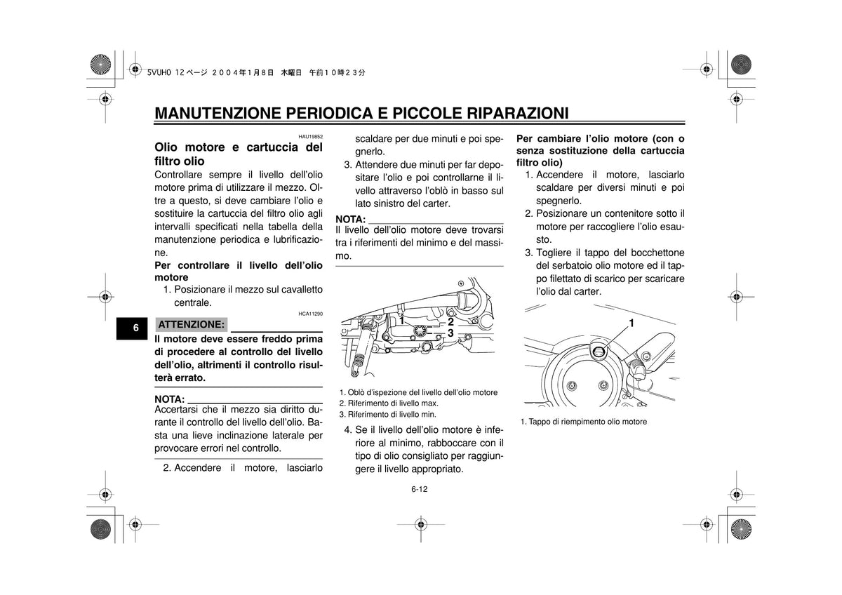 Yamaha TMAX XP500 2004 Manuale Uso e Manutenzione Italiano PDF – 92 Pagine