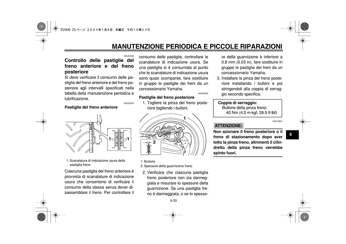 Yamaha TMAX XP500 2004 Manuale Uso e Manutenzione Italiano PDF – 92 Pagine