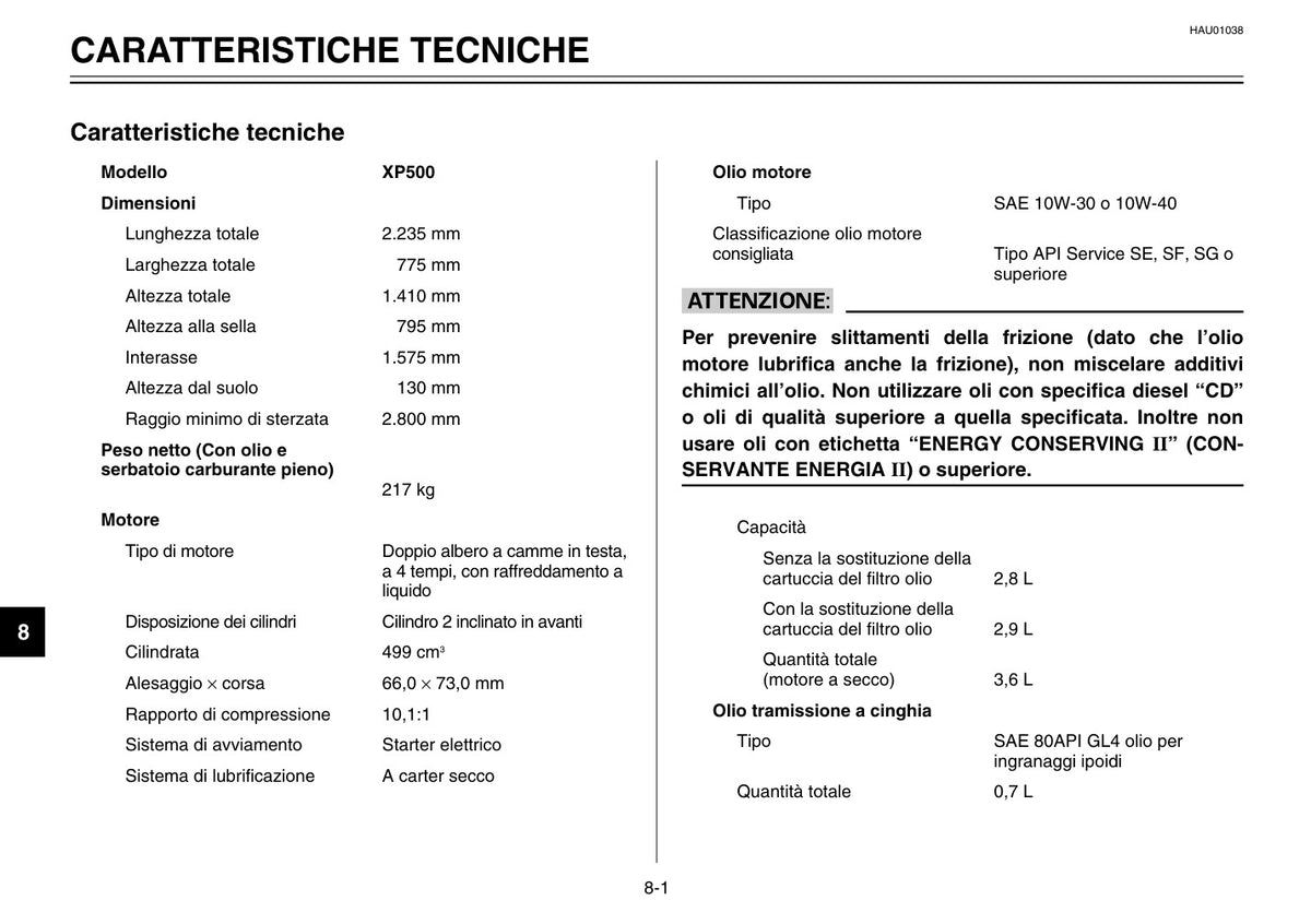 Yamaha TMAX XP500 2003 Manuale Uso e Manutenzione Italiano PDF – 102 Pagine