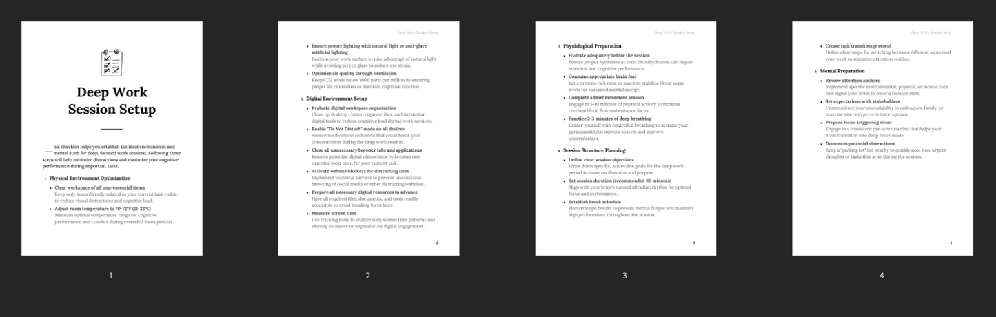 Deep Work checklist page overview