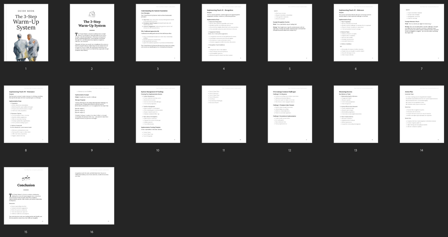 All pages overview of the Warm‑Up System guide