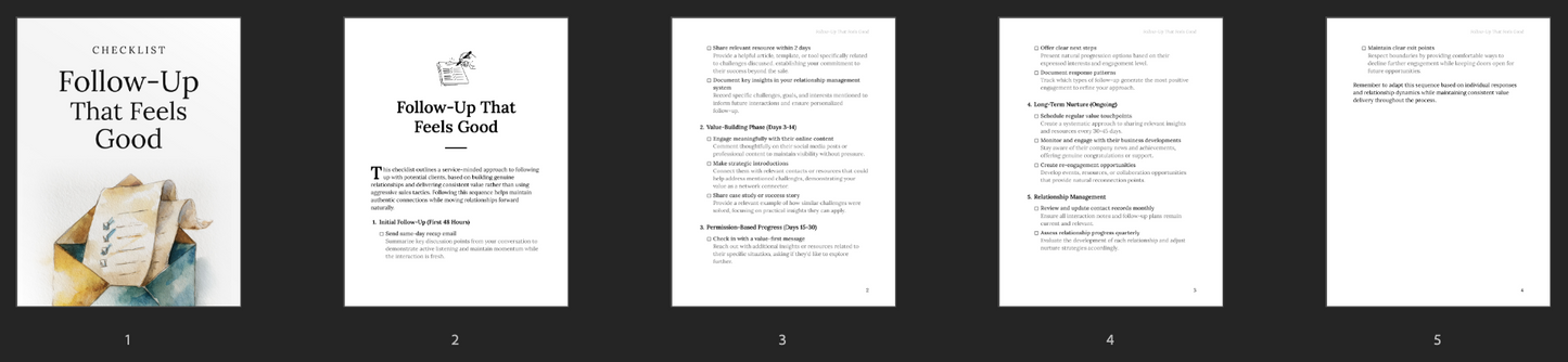 All pages overview of the follow‑up checklist