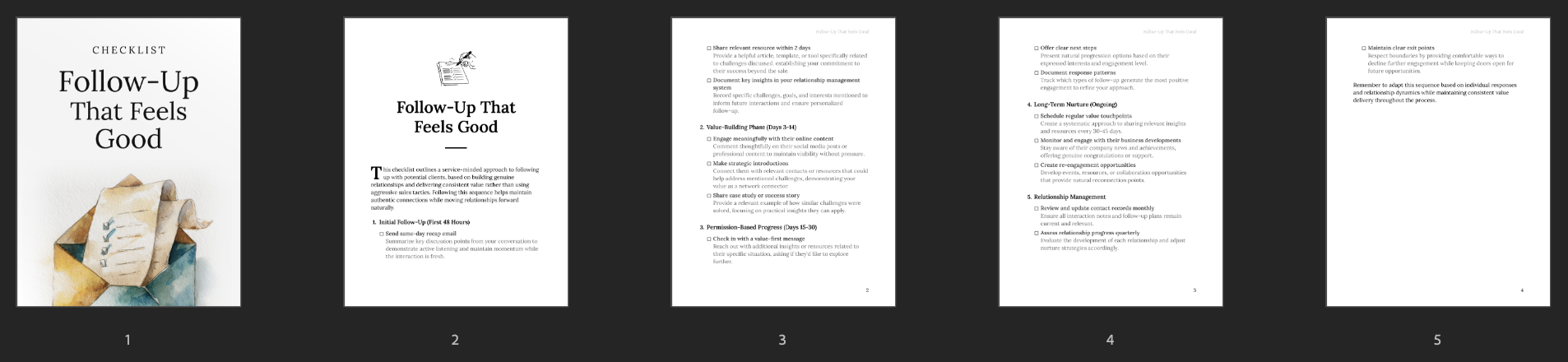All pages overview of the follow‑up checklist