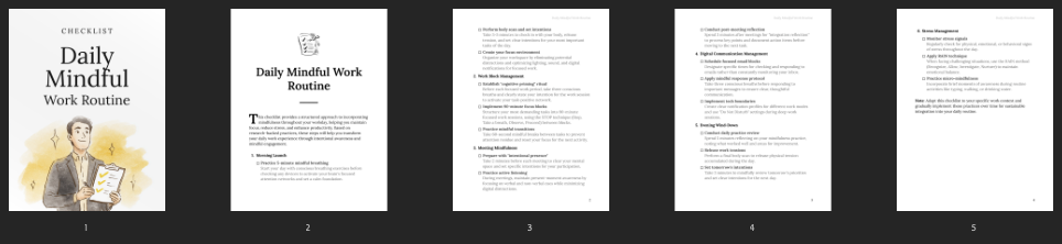 All pages overview – Daily Mindful Work Routine