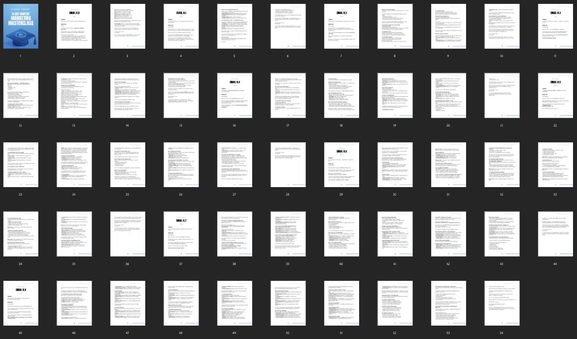 Preview images of the 8-Day Content Marketing Masterclass email course (PDF pages and cover) (image 5)