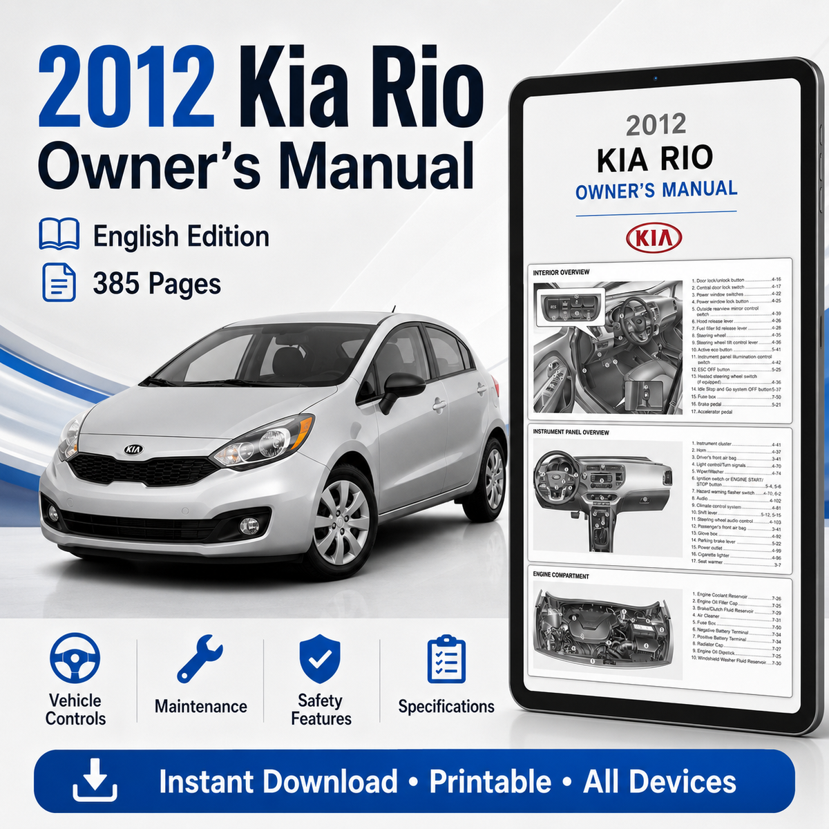 2012 Kia Rio Owner’s Manual PDF – English Vehicle Guide & Maintenance
