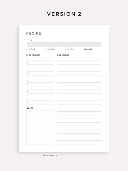 Printable Recipe Book Template | Kitchen Journal | Recipe Card | Recipe Planner | A4/A5/Letter | Instant Download