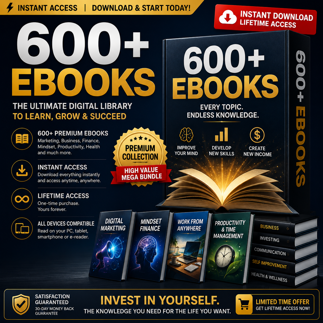 600+ Ebooks Bundle  Ultimate Digital Library for Learning & Self Growth