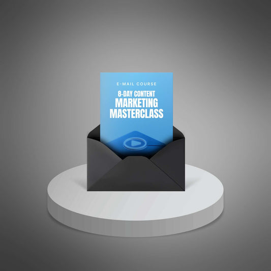 Preview images of the 8-Day Content Marketing Masterclass email course (PDF pages and cover) (image 1)