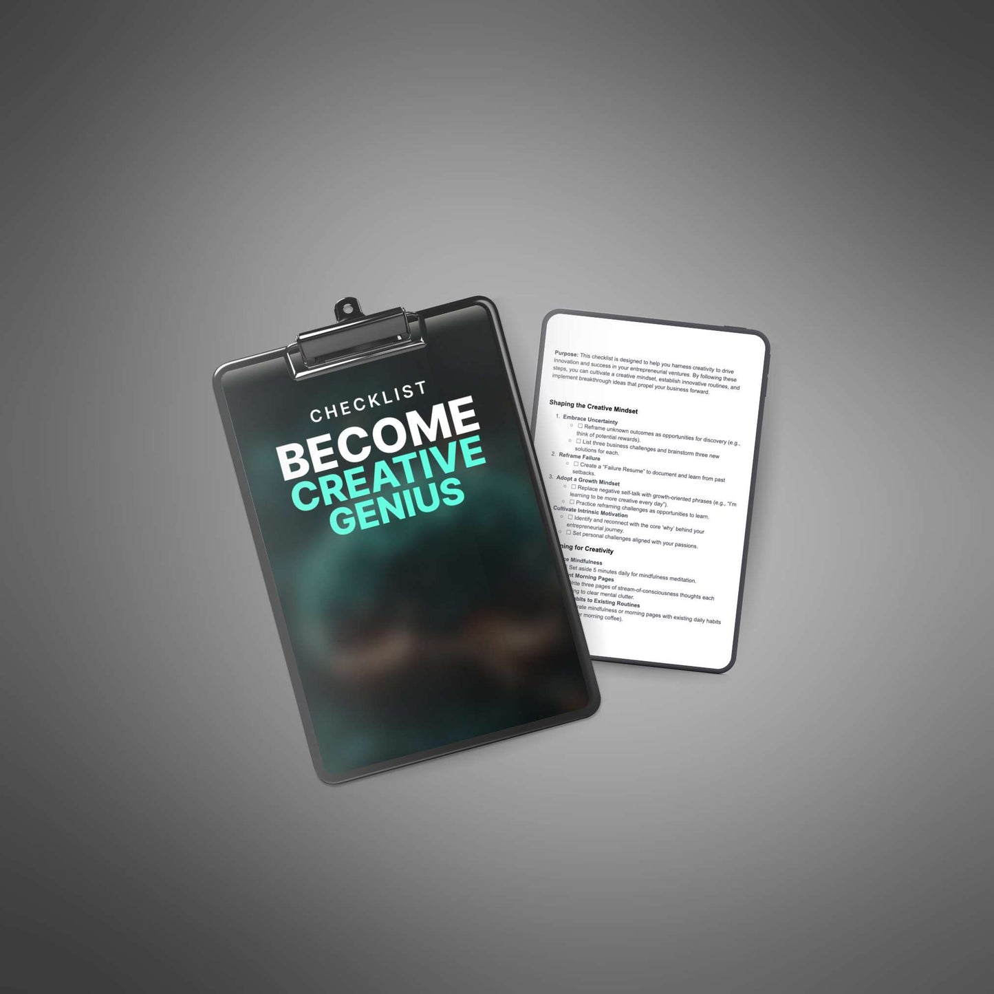 Checklist cover and inside page on grey background