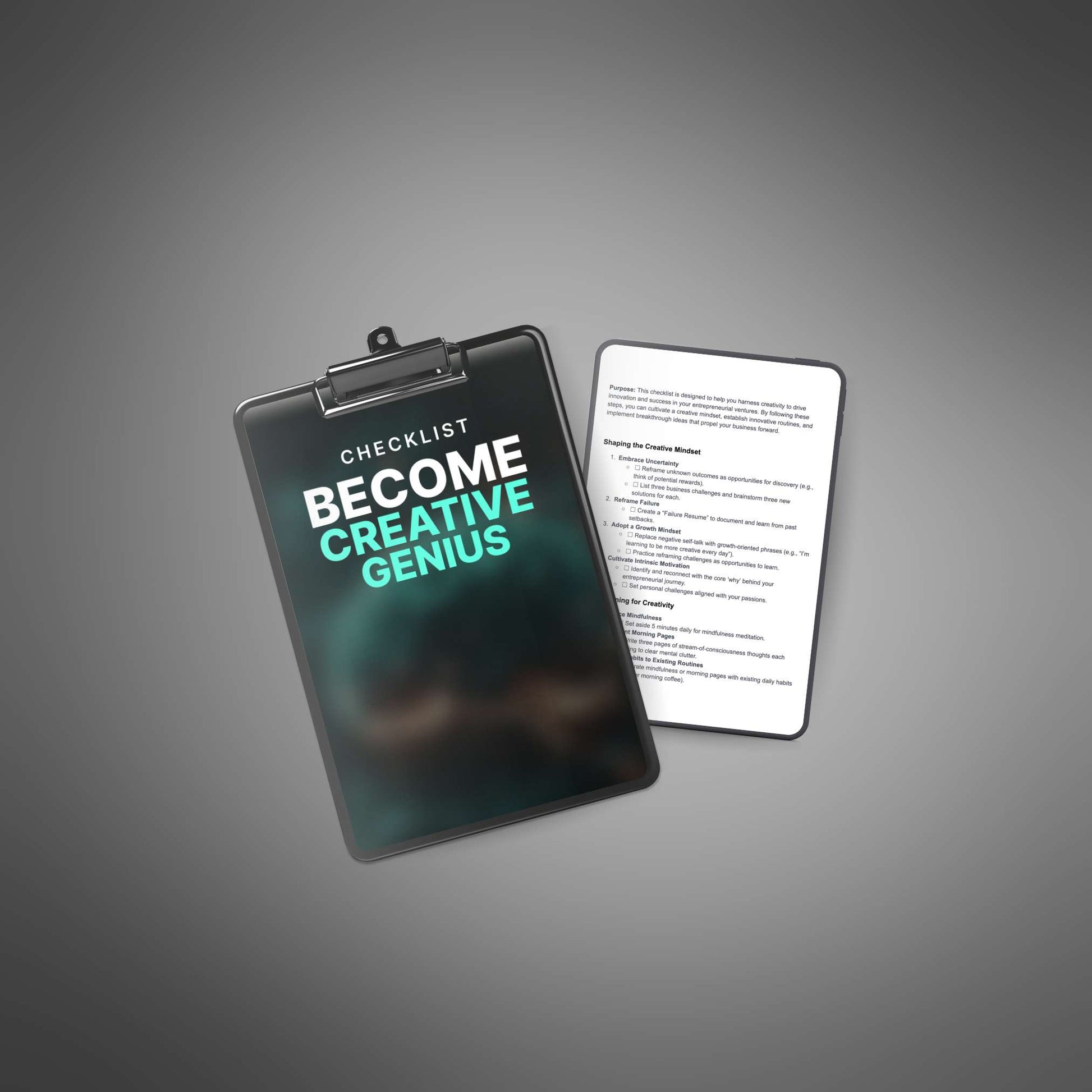 Checklist cover and inside page on grey background