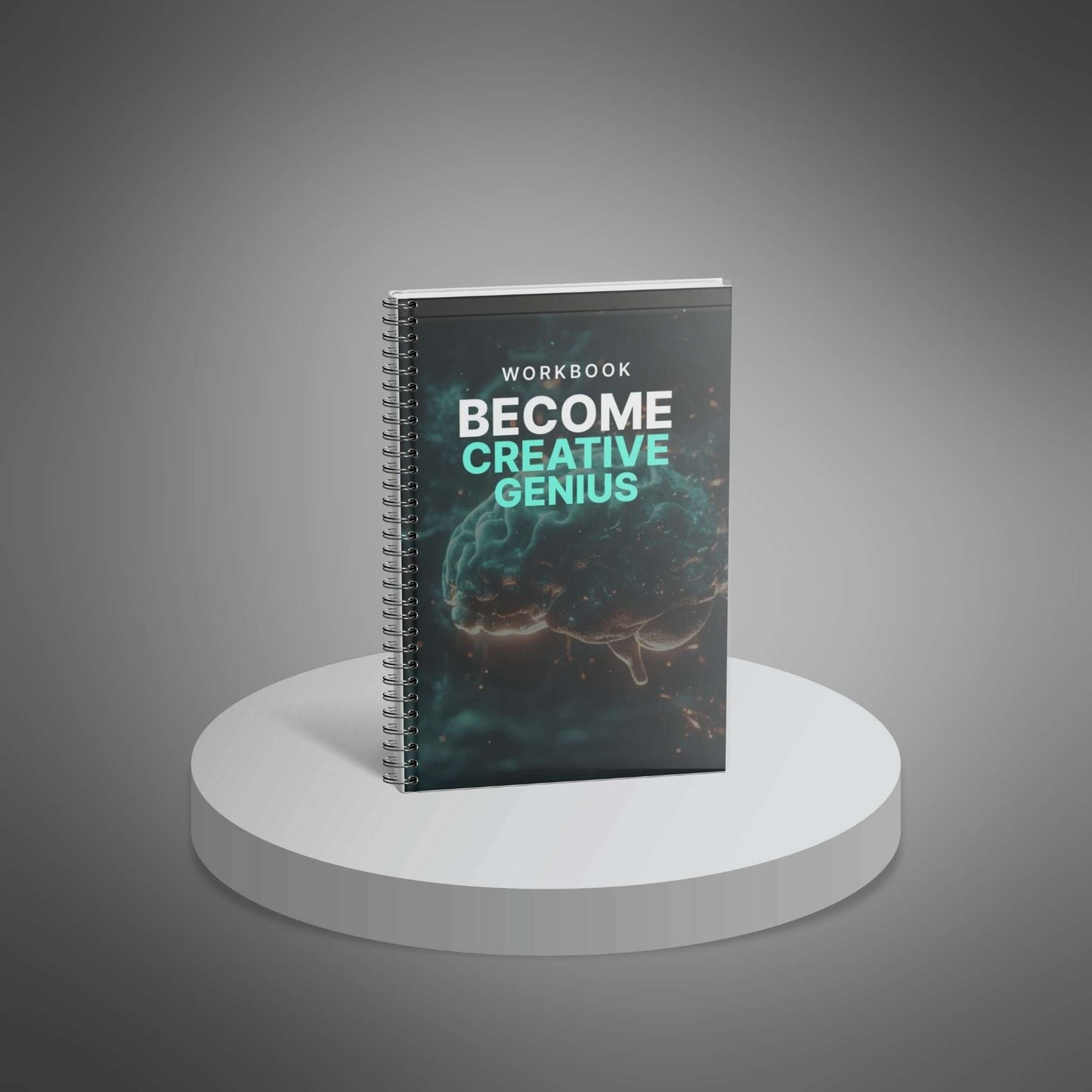 Become Creative Genius workbook cover on a white pedestal