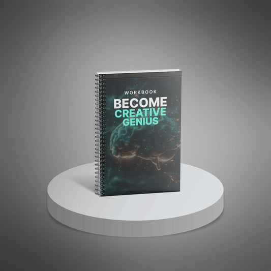 Become Creative Genius workbook cover on a white pedestal